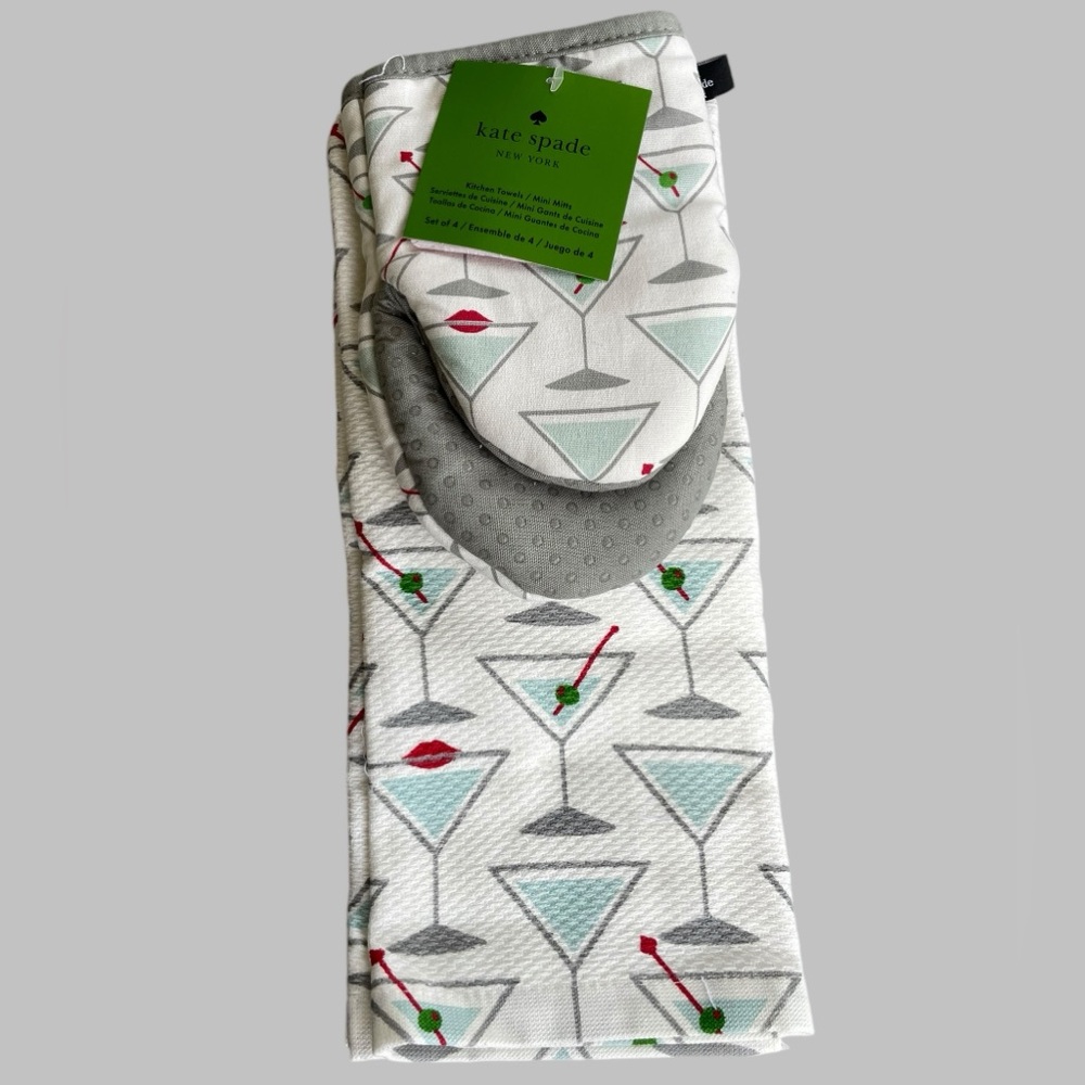 Kate Spade Kitchen Towels and Mitt Set Martinis NEW - Picture 5 of 8